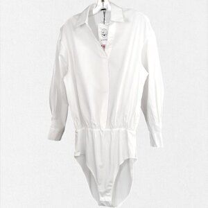 NWT Cider Long-Sleeve Poplin Cotton White  Blouse Bodysuit  XL